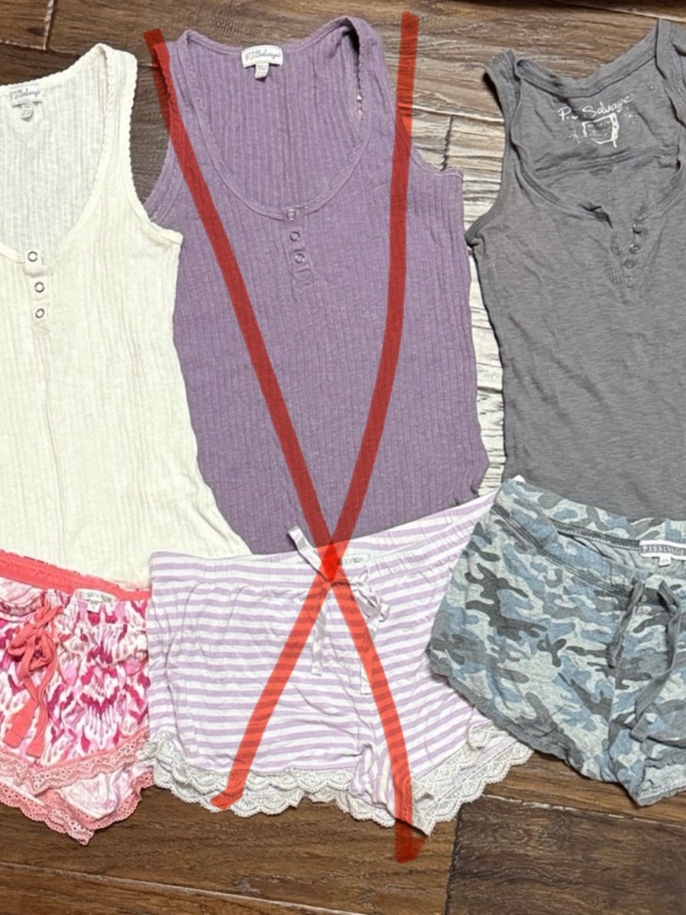 P.J. Salvage Lavender Ribbed Tank with Lavender & White Striped Lace-Trim Shorts